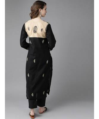 Hand Embroidered Black Cotton Lucknow Chikan Women Kurta 2