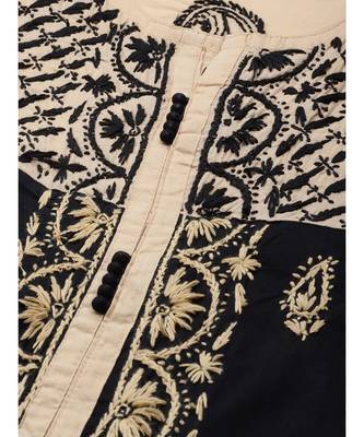 Hand Embroidered Black Cotton Lucknow Chikan Women Kurta 4