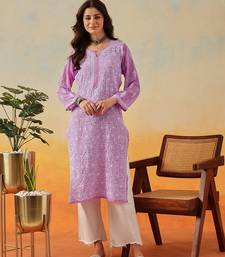 Hand Embroidered Lavender Georgette Lucknow Chikankari Women Kurta