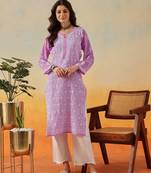 Hand Embroidered Lavender Georgette Lucknow Chikankari Women Kurta