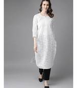 Hand Embroidered White Cotton Lucknowi Chikan Women Kurta