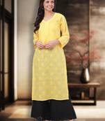 Hand Embroidered Yellow Cotton Lucknow Chikankari Women Kurta