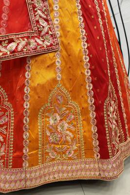 Captivating Red, Orange and Yellow Thread with Sequins embroidered art Silk Lehenga choli 8