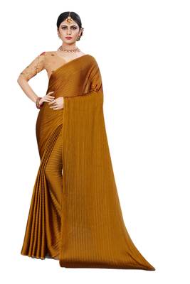 Mustard plain silk blend saree with blouse 1