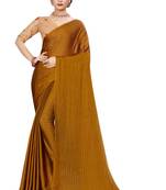 Mustard plain silk blend saree with blouse
