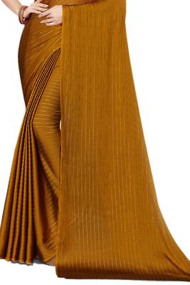 Mustard plain silk blend saree with blouse 2