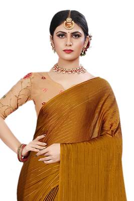 Mustard plain silk blend saree with blouse 3