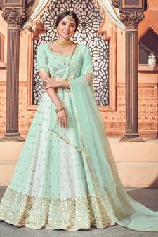 Light-green embroidered georgette semi stitched lehenga