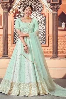 Light-green embroidered georgette semi stitched lehenga