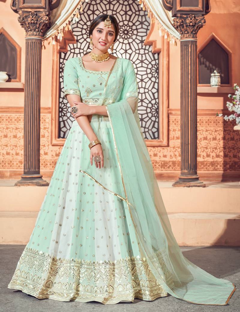 Light-green embroidered georgette semi stitched lehenga