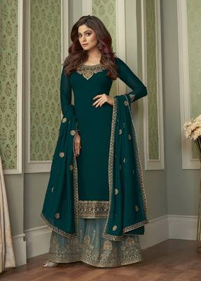 Teal embroidered georgette salwar 1
