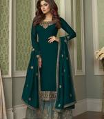 Teal embroidered georgette salwar