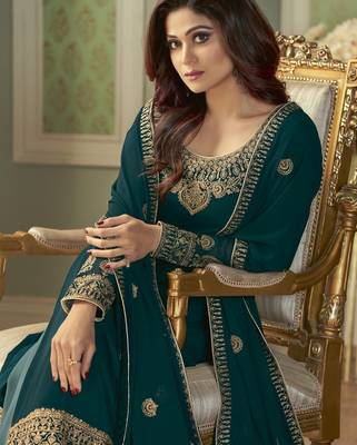 Teal embroidered georgette salwar 2