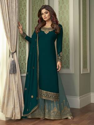 Teal embroidered georgette salwar 3