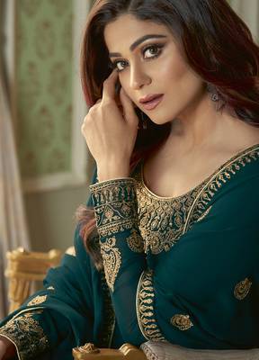 Teal embroidered georgette salwar 4