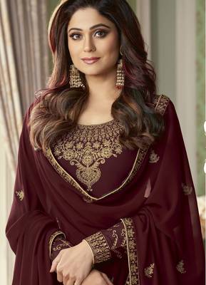 Maroon embroidered georgette salwar 2