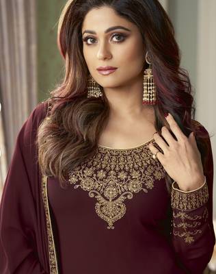 Maroon embroidered georgette salwar 4