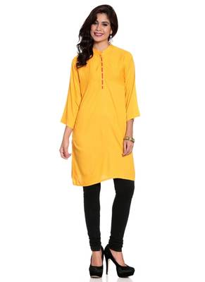 Yellow embroidered rayon ethnic-kurtis 1
