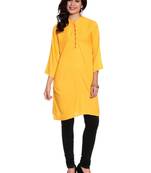Yellow embroidered rayon ethnic-kurtis
