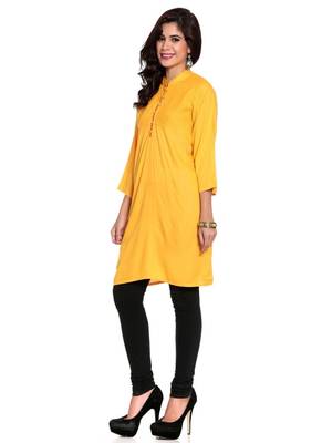 Yellow embroidered rayon ethnic-kurtis 3