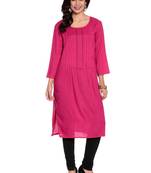 Pink embroidered rayon ethnic-kurtis
