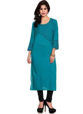 Blue embroidered rayon ethnic-kurtis 1