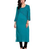 Blue embroidered rayon ethnic-kurtis
