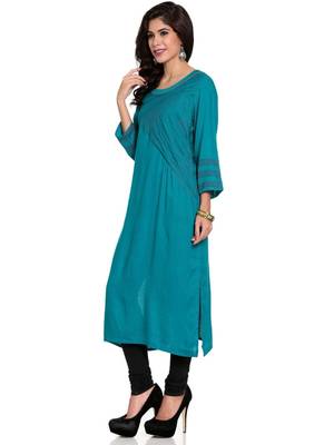 Blue embroidered rayon ethnic-kurtis 3