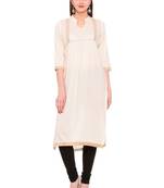 Cream embroidered rayon ethnic-kurtis