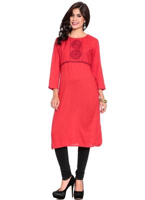 Red embroidered rayon ethnic-kurtis 1