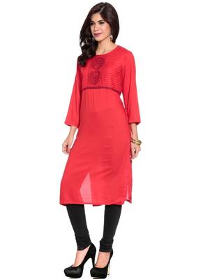 Red embroidered rayon ethnic-kurtis 3