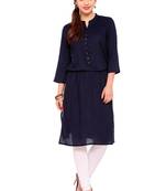 Blue embroidered rayon ethnic-kurtis