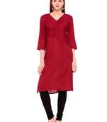 Maroon embroidered rayon ethnic-kurtis