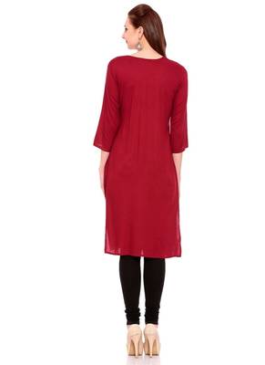 Maroon embroidered rayon ethnic-kurtis 2