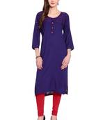 Purple embroidered rayon ethnic-kurtis