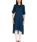 Blue embroidered crepe ethnic-kurtis