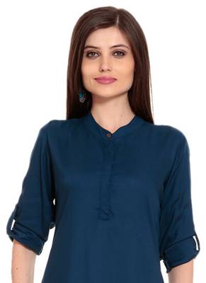 Blue embroidered crepe ethnic-kurtis 2