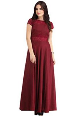 Maroon plain rayon long-kurtis 1