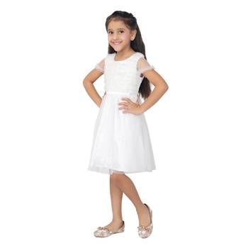 White printed shimmer kids-frocks 2