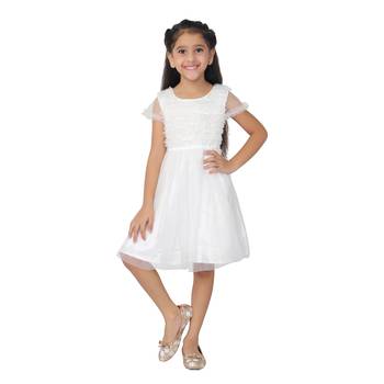 White printed shimmer kids-frocks 5