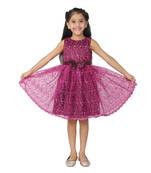 Maroon embroidered faux net kids-frocks