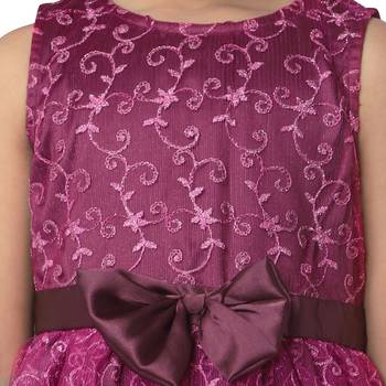 Maroon embroidered faux net kids-frocks 5