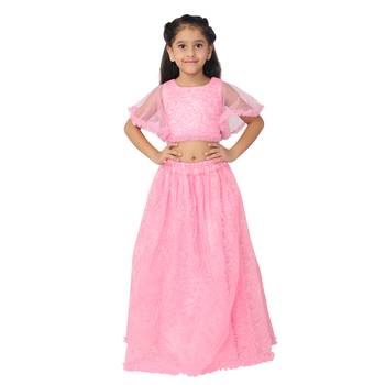 Pink embroidered faux net girls-top-bottom 1