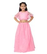 Pink embroidered faux net girls-top-bottom