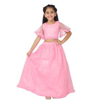 Pink embroidered faux net girls-top-bottom 4