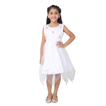 White embroidered net kids-frocks 1