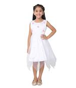 White embroidered net kids-frocks