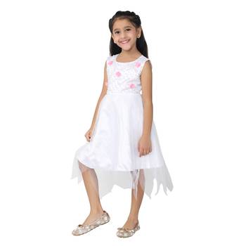 White embroidered net kids-frocks 4