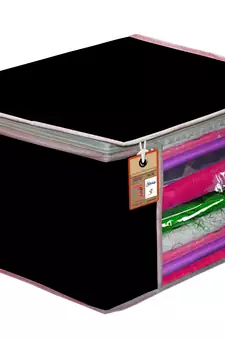 Atorakushon   Fabric 2 Piece Garment Storage Bags Wardrobe Organizer For Clothes Storage Box Saree Cover (Black)