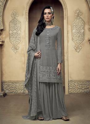 Grey embroidered georgette salwar 1